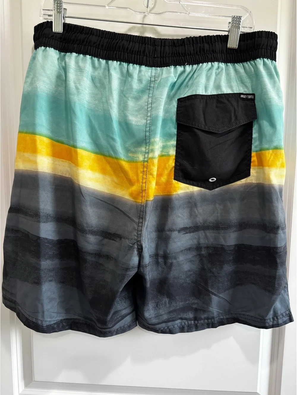 Angry Turtle Men's Gradient Swim Trunks Size XL (40/42) - Teal/Yellow/Black